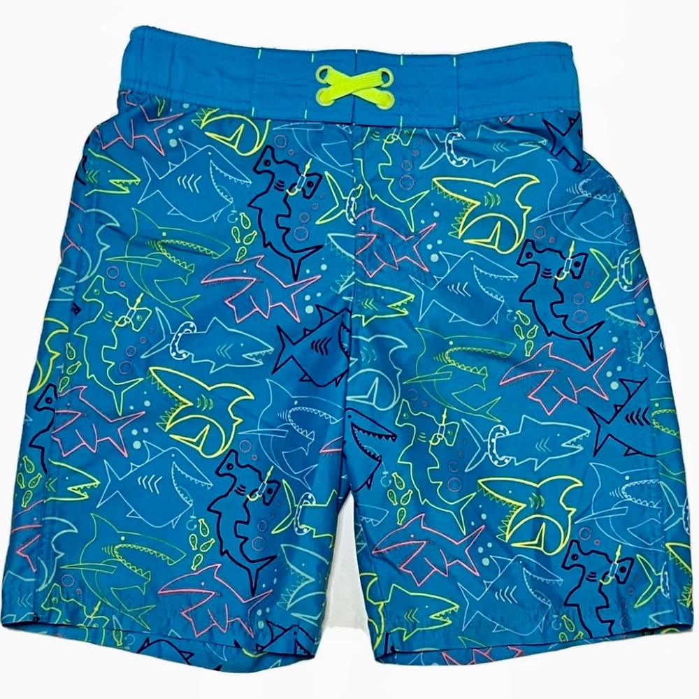 Target Cat & Jack Blue Shark Print Boys Swim Trunks Swimsuit, Sz M (8/10)